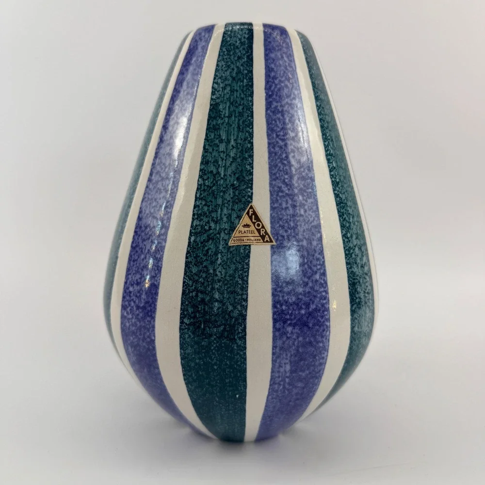 Vintage Flora Gouda Holland Zebra Pattern Stripe Ovoid Vase Mid Century Modern